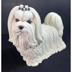 Vintage The Danbury Mint Maltese Dog Figurine approximately 7 3/4” tall